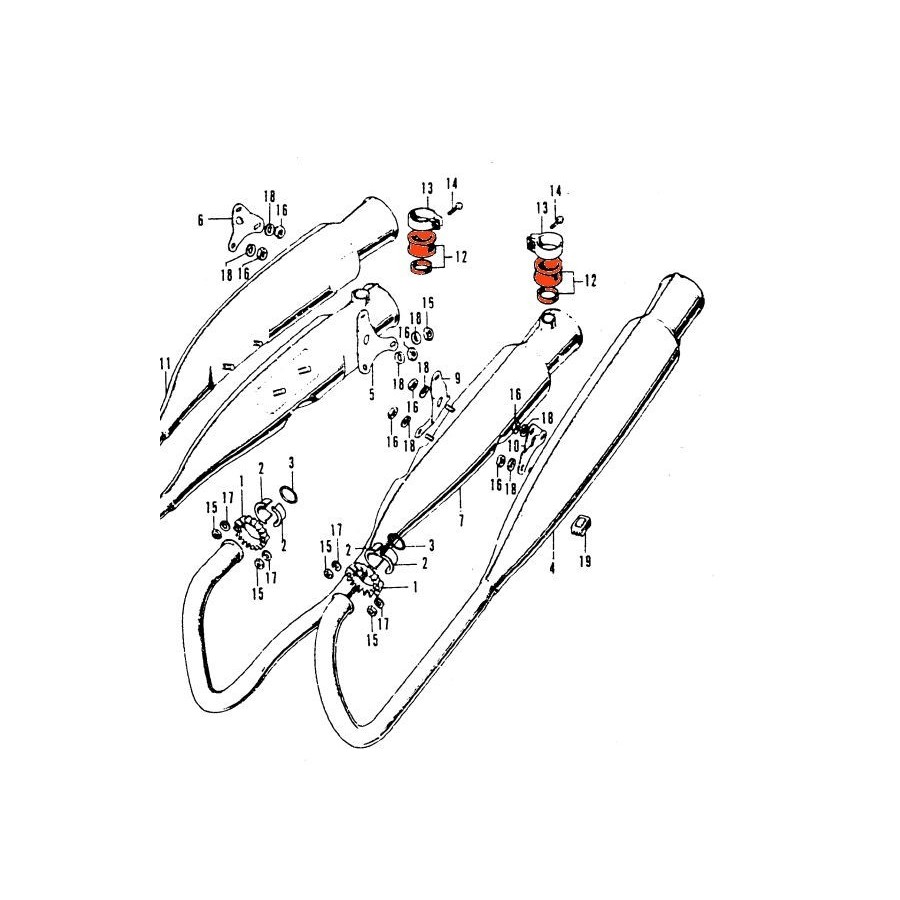 Echappement - silent-bloc - fixation verticale - CB500 K0-K1-K2 184...