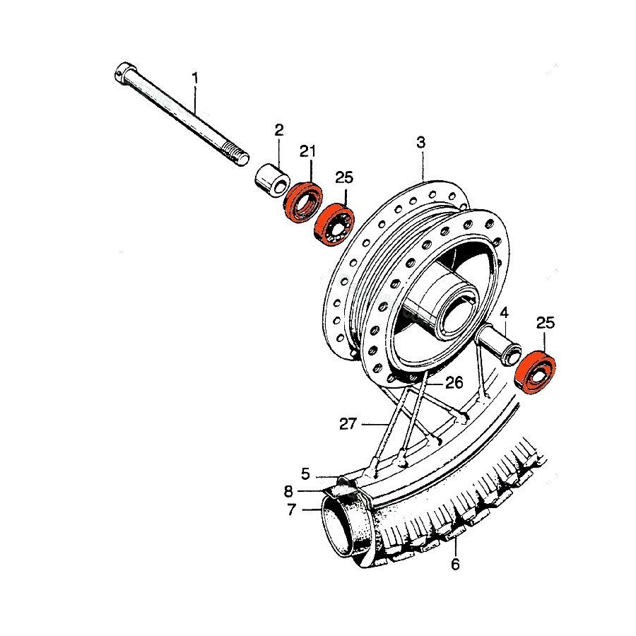 Roue - Avant - Roulement + joint - CB125T...XL125....CM200T .... 00...