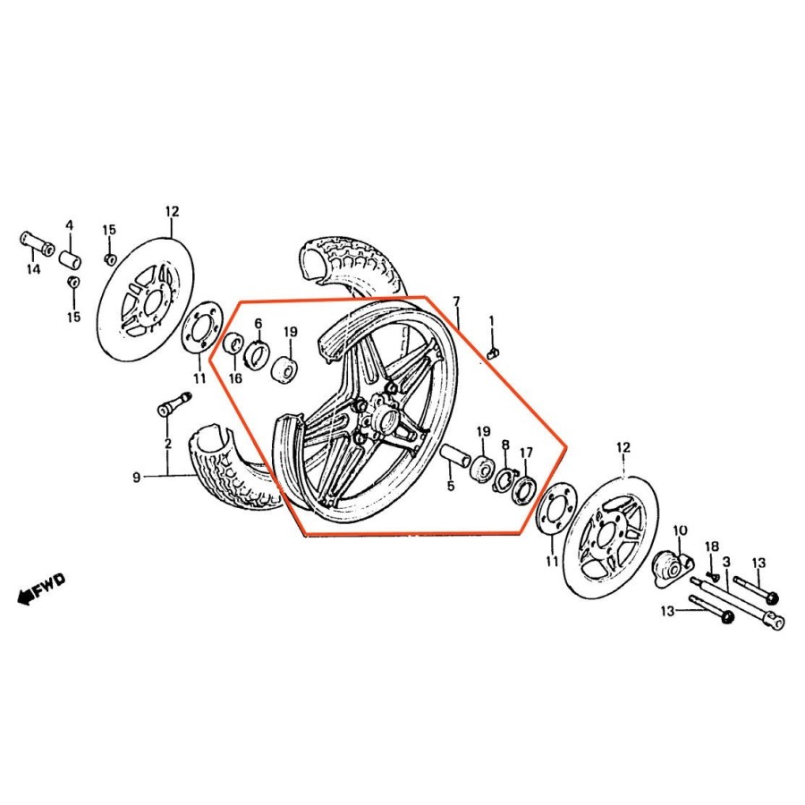 Roue Avant - Jante - complete avec roulement - CB750, CB900F - 1980...