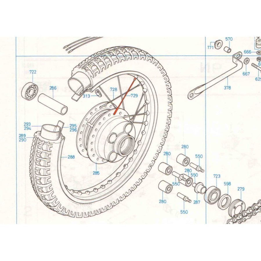 Roue Arriere - Rayon Gauche - (x1) - CB350-CB360-CB400.... 97715-52...