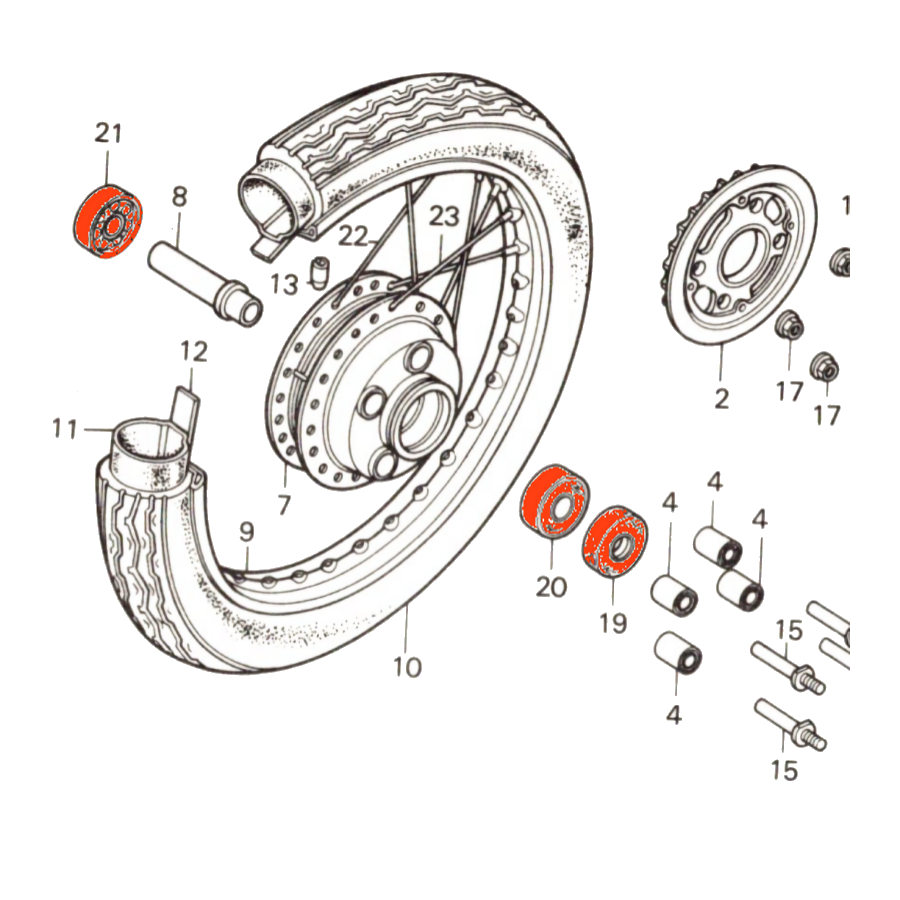 Roue arriere - Kit de refection - CB250, CB400, CM400 00008-413-004