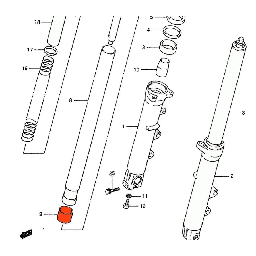 Fourche - Tube - Bague Inferieure de glissement (x1) - de guidage -...