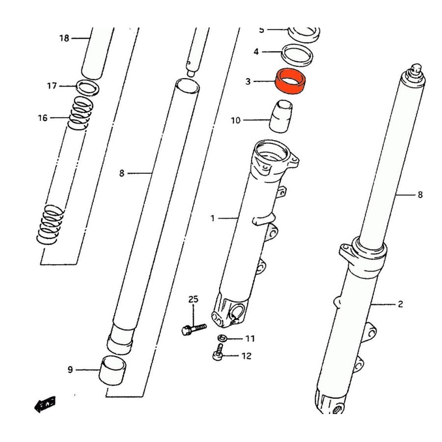 Fourche - Tube - Bague Superieure de glissement (x1) - de guidage -...