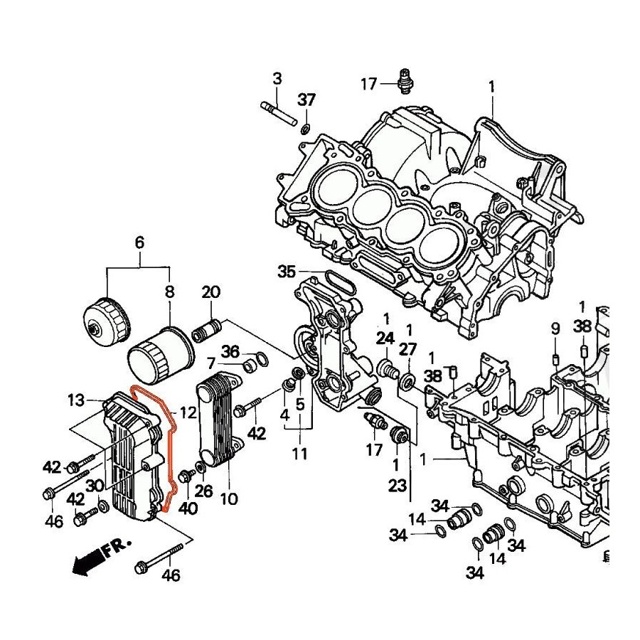 Moteur - Joint de forme - radiateur huile - CBR600 - (PC25)  15615-...