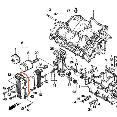 Moteur - Joint de forme - radiateur huile - CBR600 - (PC25)  15615-...