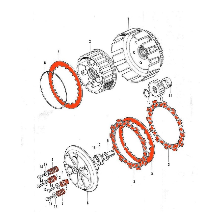 Embrayage - Kit complet - Disques Lisse + garni + ressort + joint 2...