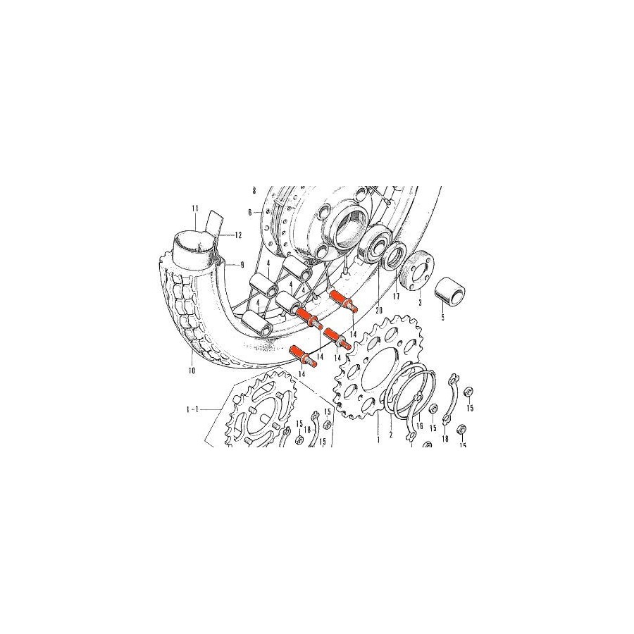 Couronne - Silent bloc - Axe de fixation - (x1) - M10x1.25 - CB350K...