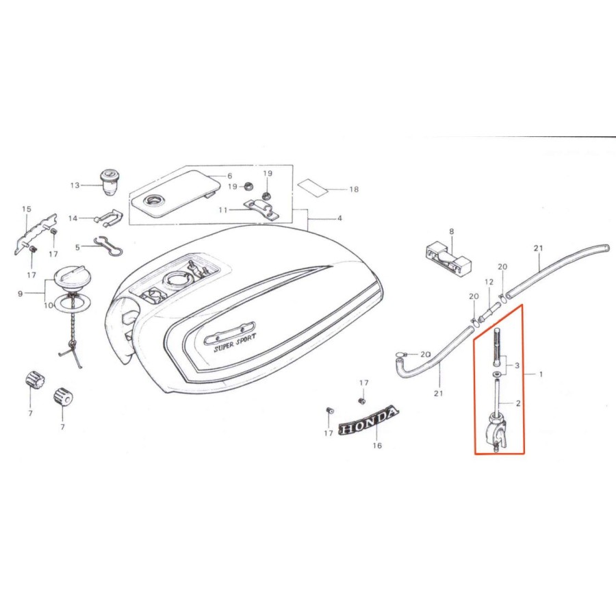 Reservoir - robinet - CB550F2 - HONDA 16950-388-015