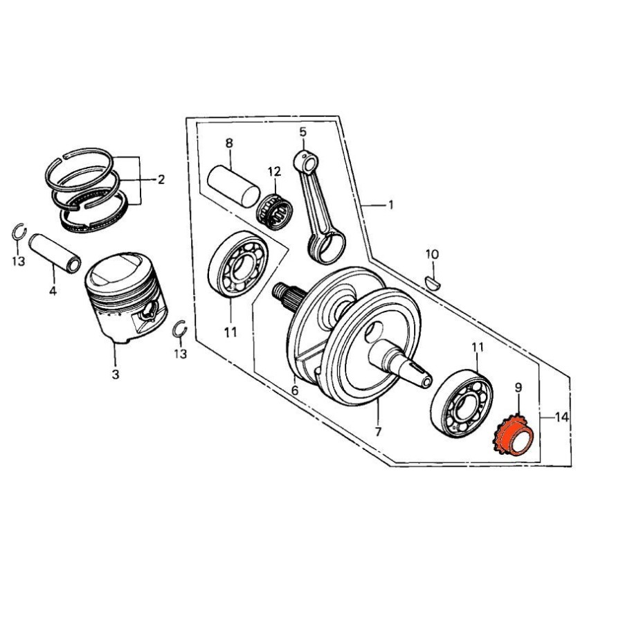 Moteur - pignon de vilebrequin - 16 dents - XL125 - XL185 14311-958...