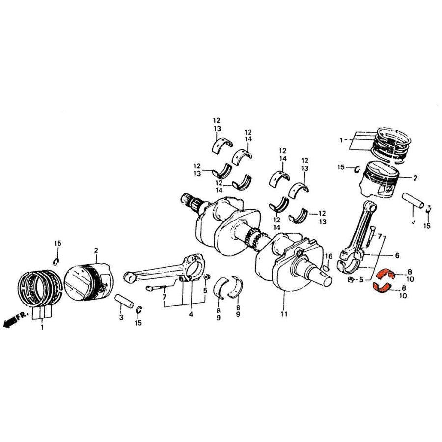 Moteur - bielle - Arriere - 1/2 coussinet - B - Jaune 13235-MB6-680