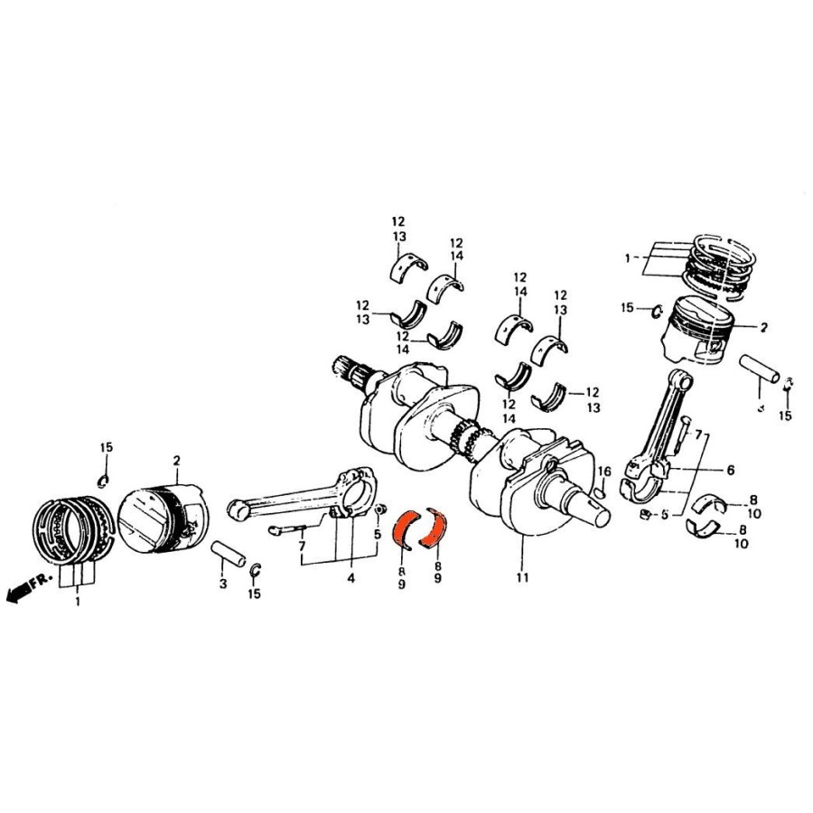 Moteur - bielle - Avant - 1/2 coussinet - B - Jaune 13225-MB6-680