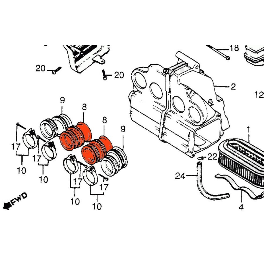 Filtre a air - (x1) - Manchon - Intérieur. - CB750C - CB750F - CB75...