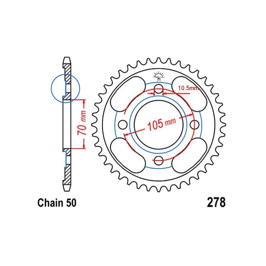 Transmission - Couronne - JTR 278 - 530/38 dents - avec saignée 412...