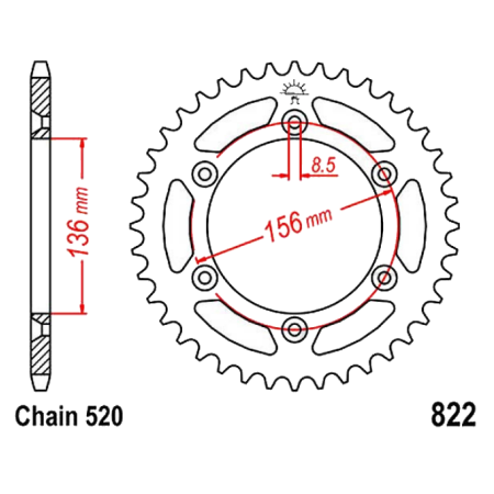 Transmission - Couronne - JTR822 - Aluminium - 45 Dents - 36520-822...