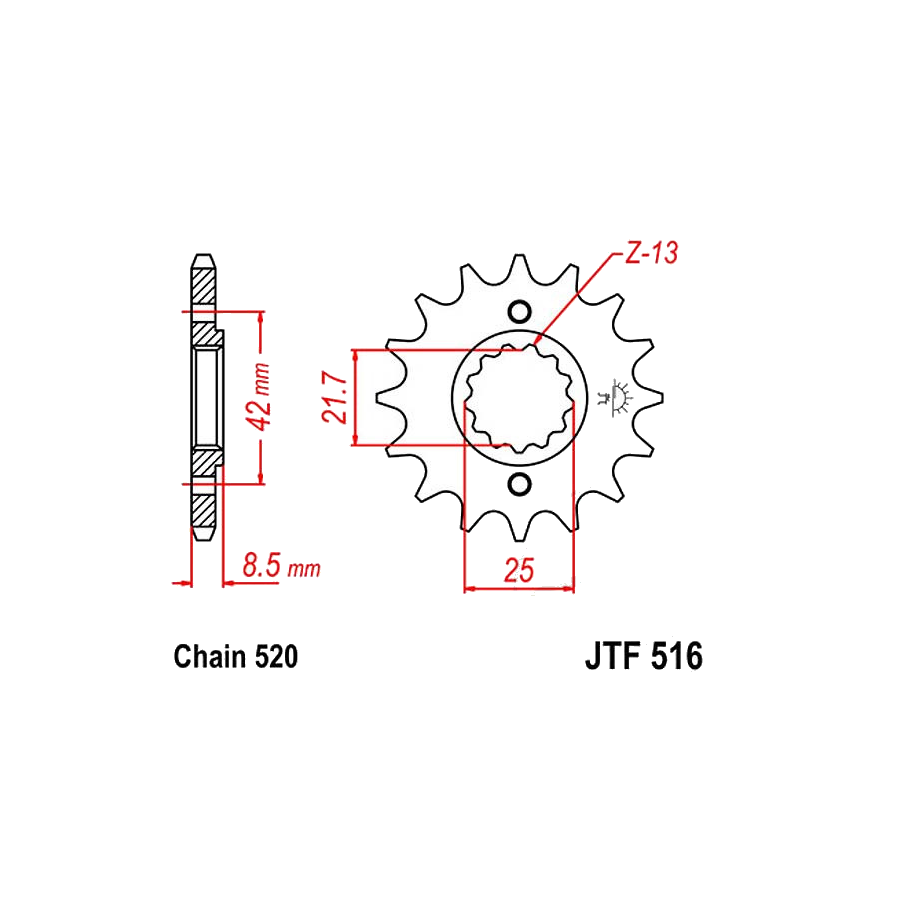 Transmission - Pignon - 14 dents : KR1-250 36520-516-014