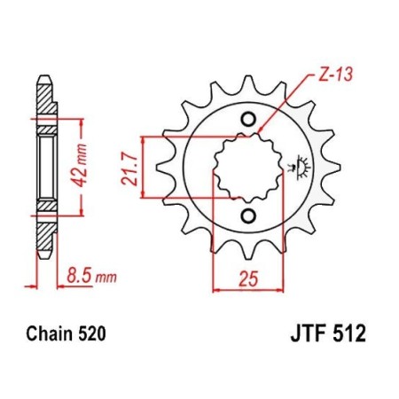 Transmission - Pignon - 520 - JTR 512 - 16 Dents - 36520-512-016