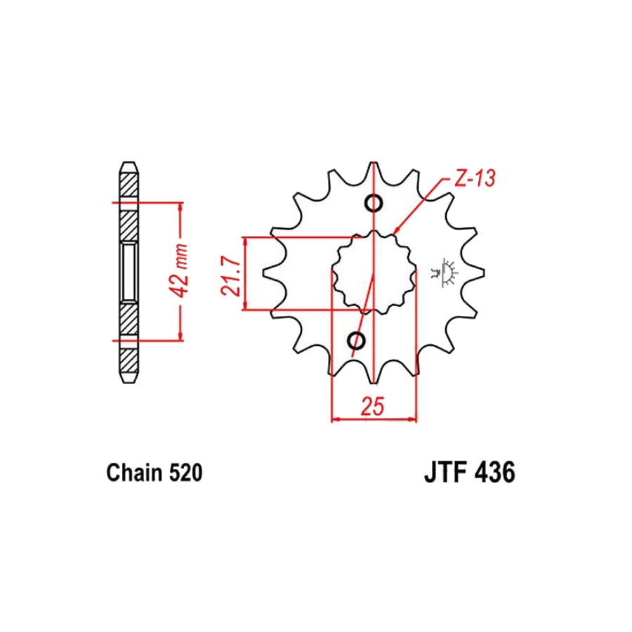 Transmission - Pignon - JTR436 - 13 Dents - 36520-436-013