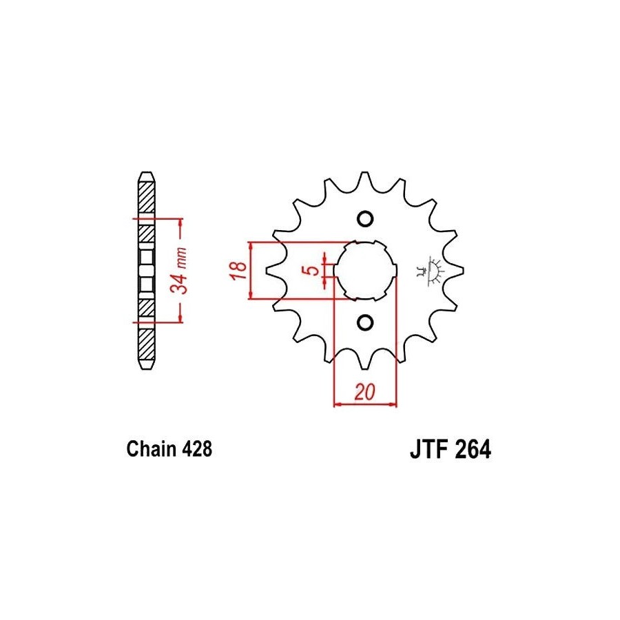 Transmission - pignon sortie boite - JTF 264 - 14 dents - chaine 42...