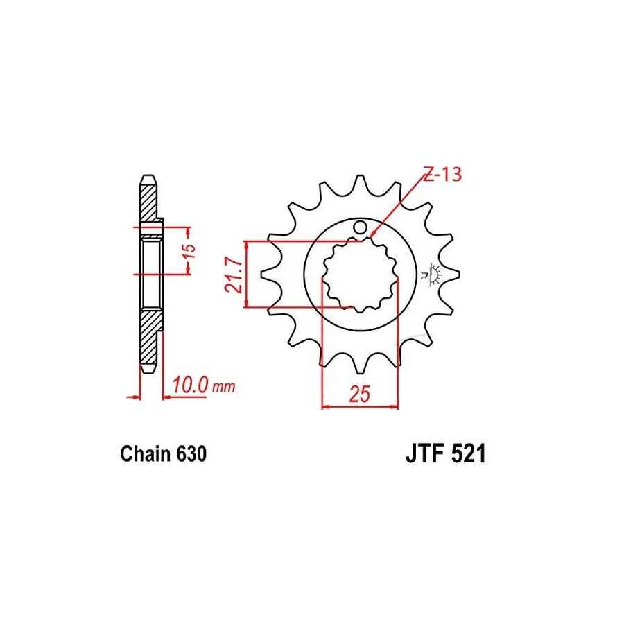 Transmission - Pignon - JTF 521 - 15 dents - chaine 630 36630-521-015